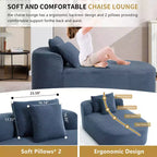 Modernes, extragroßes Schlafsofa ohne Gestell, Récamiere, Kordbezogene Couch für Wohnzimmer, Apartment