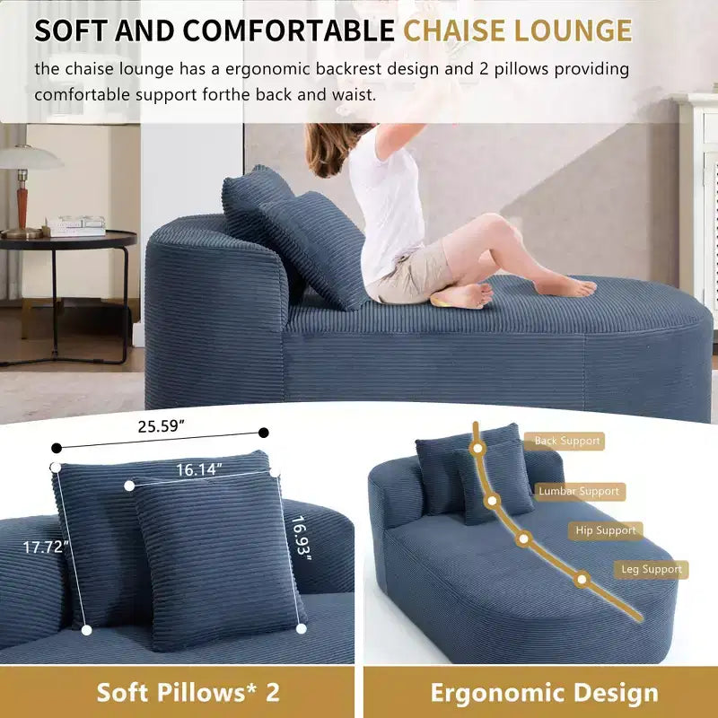 Modernes, extragroßes Schlafsofa ohne Gestell, Récamiere, Kordbezogene Couch für Wohnzimmer, Apartment