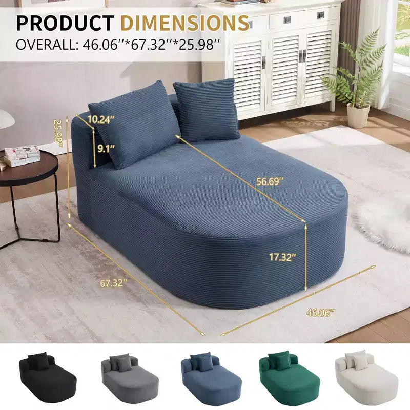 Modernes, extragroßes Schlafsofa ohne Gestell, Récamiere, Kordbezogene Couch für Wohnzimmer, Apartment