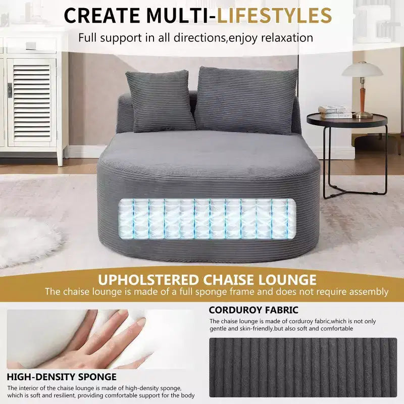 Modernes, extragroßes Schlafsofa ohne Gestell, Récamiere, Kordbezogene Couch für Wohnzimmer, Apartment