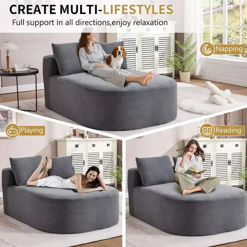Modernes, extragroßes Schlafsofa ohne Gestell, Récamiere, Kordbezogene Couch für Wohnzimmer, Apartment