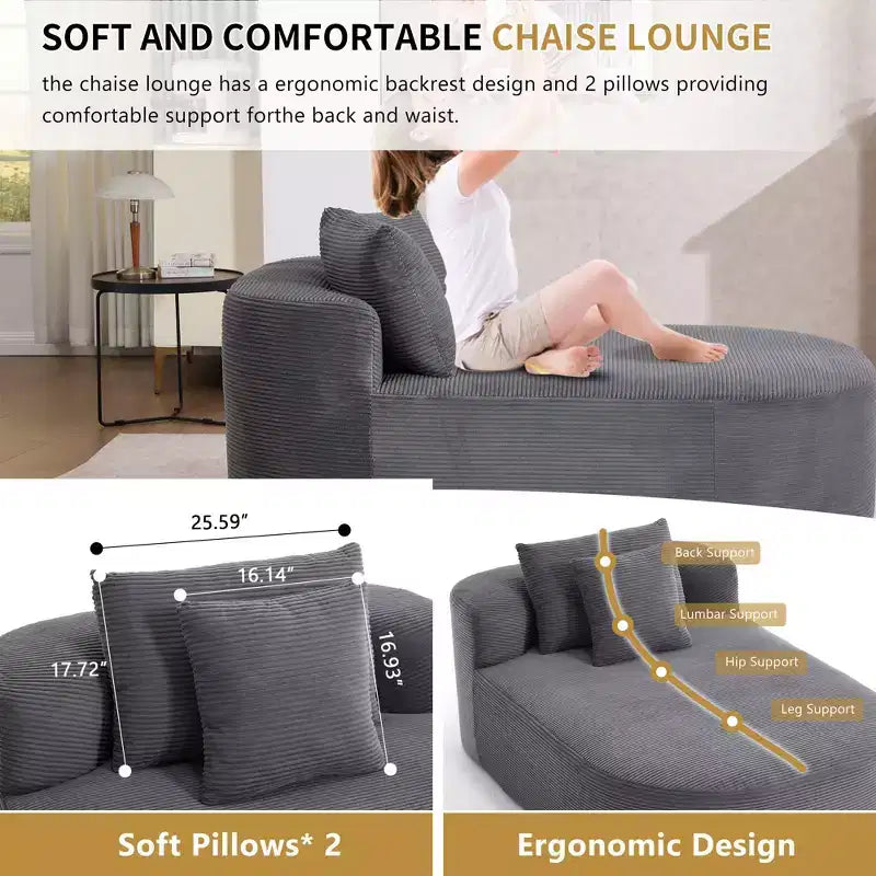 Modernes, extragroßes Schlafsofa ohne Gestell, Récamiere, Kordbezogene Couch für Wohnzimmer, Apartment