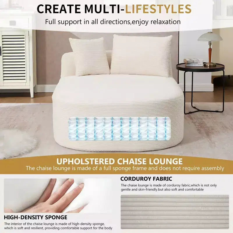 Modernes, extragroßes Schlafsofa ohne Gestell, Récamiere, Kordbezogene Couch für Wohnzimmer, Apartment