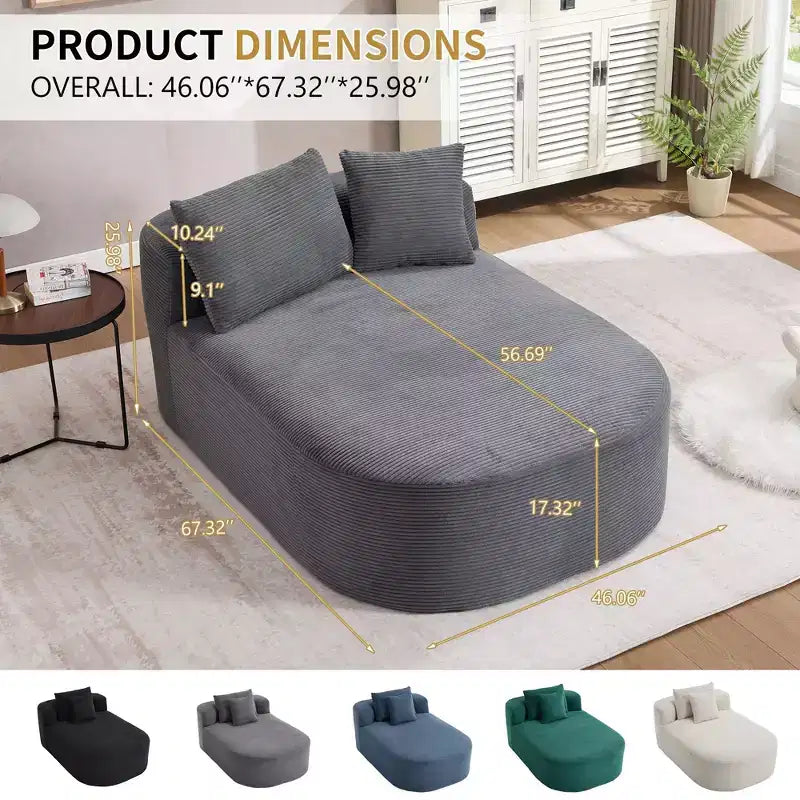 Modernes, extragroßes Schlafsofa ohne Gestell, Récamiere, Kordbezogene Couch für Wohnzimmer, Apartment