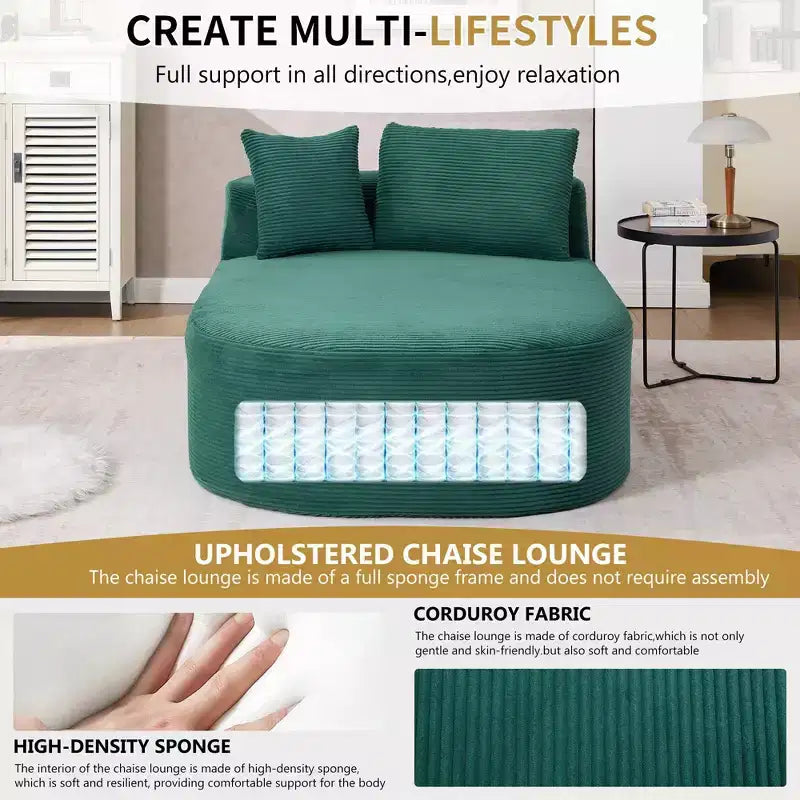 Modernes, extragroßes Schlafsofa ohne Gestell, Récamiere, Kordbezogene Couch für Wohnzimmer, Apartment