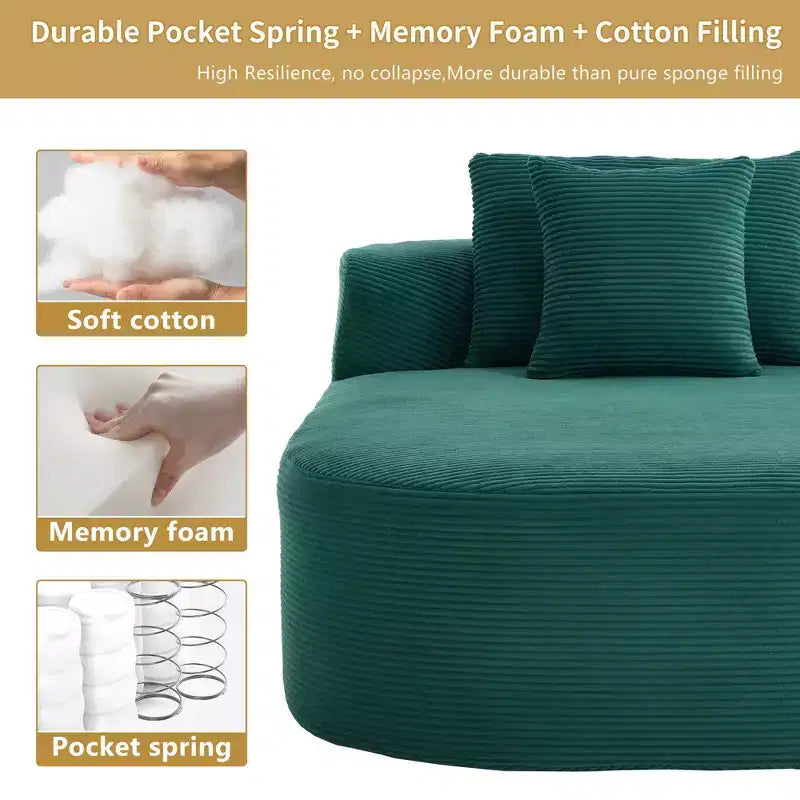 Modernes, extragroßes Schlafsofa ohne Gestell, Récamiere, Kordbezogene Couch für Wohnzimmer, Apartment