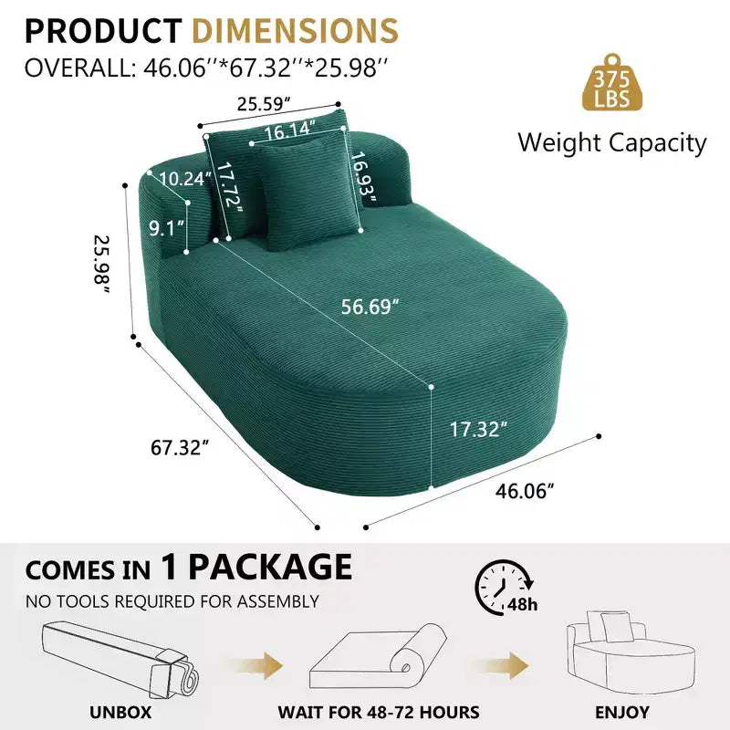 Modernes, extragroßes Schlafsofa ohne Gestell, Récamiere, Kordbezogene Couch für Wohnzimmer, Apartment