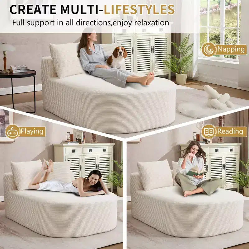 Modernes, extragroßes Schlafsofa ohne Gestell, Récamiere, Kordbezogene Couch für Wohnzimmer, Apartment