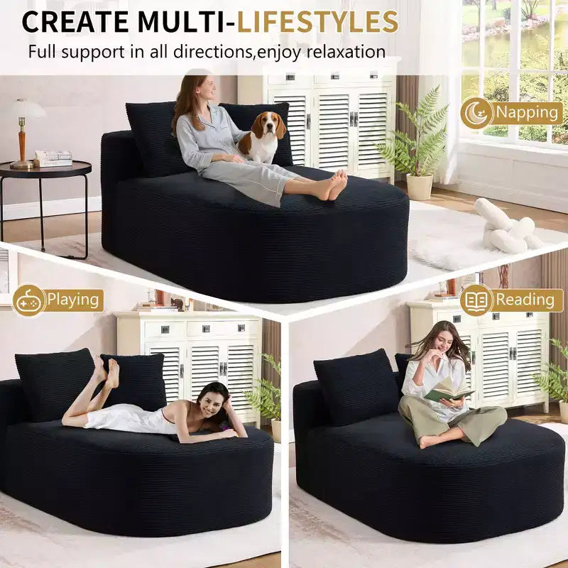 Modernes, extragroßes Schlafsofa ohne Gestell, Récamiere, Kordbezogene Couch für Wohnzimmer, Apartment