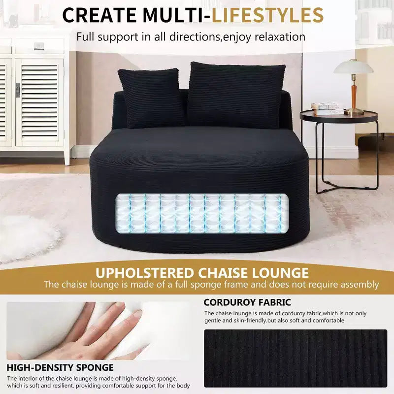 Modernes, extragroßes Schlafsofa ohne Gestell, Récamiere, Kordbezogene Couch für Wohnzimmer, Apartment