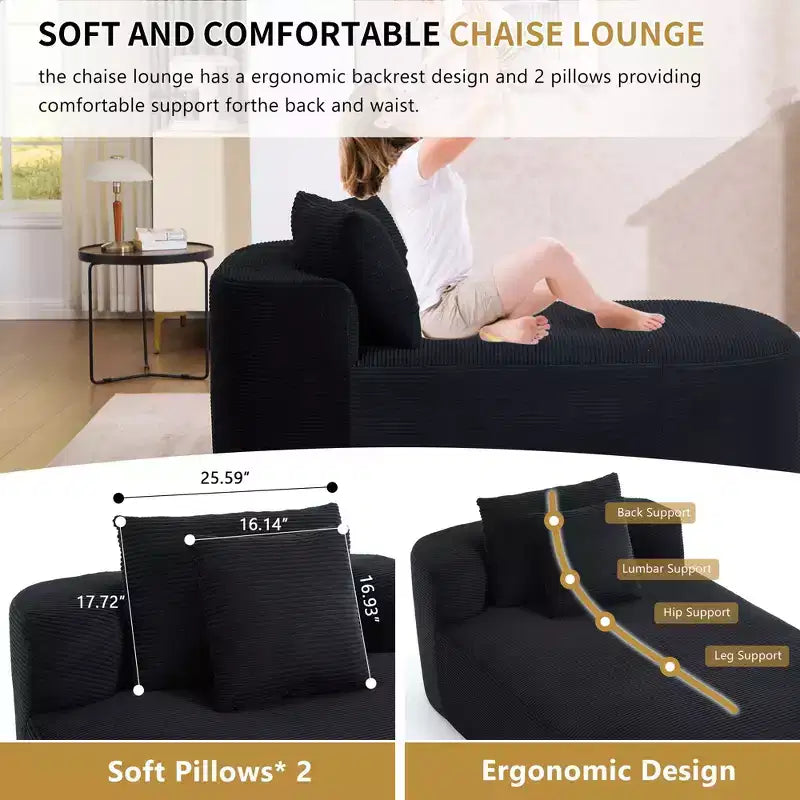 Modernes, extragroßes Schlafsofa ohne Gestell, Récamiere, Kordbezogene Couch für Wohnzimmer, Apartment