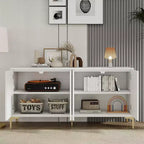 Modernes weißes Sideboard/Buffetschrank, 4-türiges Holz-Kredenz mit 3D geschnitzter Palmenstruktur und goldenen Beinen