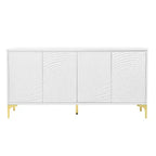 Modernes weißes Sideboard/Buffetschrank, 4-türiges Holz-Kredenz mit 3D geschnitzter Palmenstruktur und goldenen Beinen