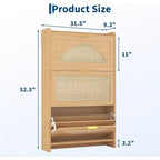 Rattan-Schuhschrank mit 3 Klappschubladen, freistehender schmaler Schuhschrank mit Rattantüren, Schuhregal aus Holz für den Eingangsbereich