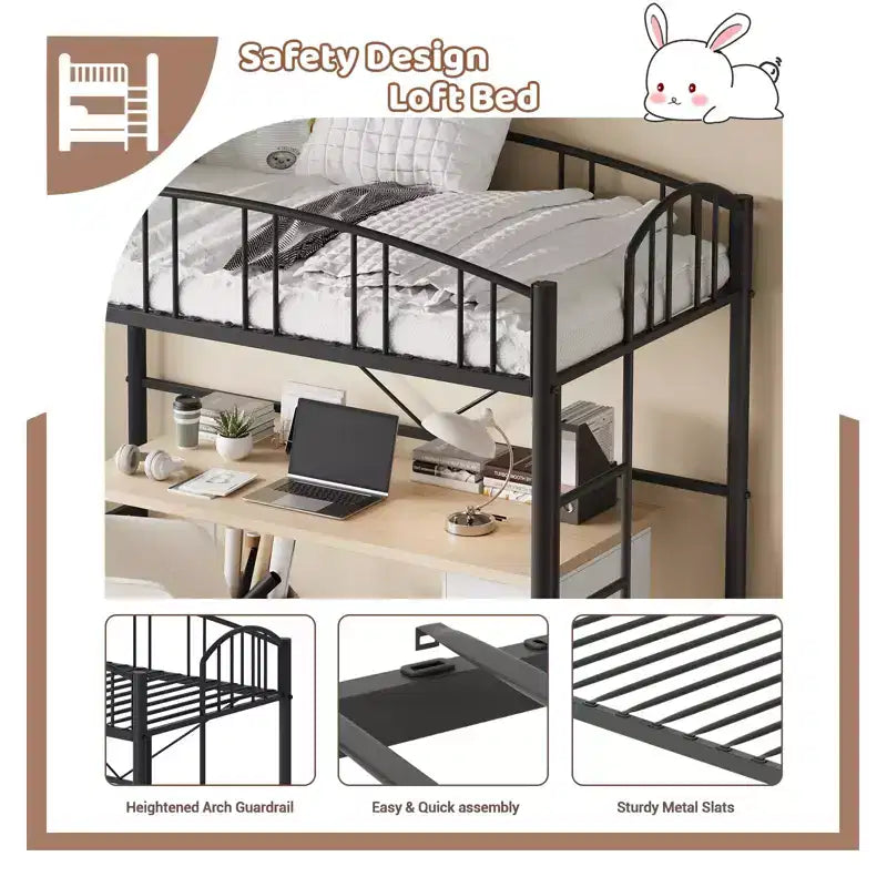 Platzsparendes Hochbettgestell für Schlafzimmermöbel - Strapazierfähige Metallkonstruktion - Stabile Stahlleisten - Modernes Design für Kinder, Jugendliche und Erwachsene