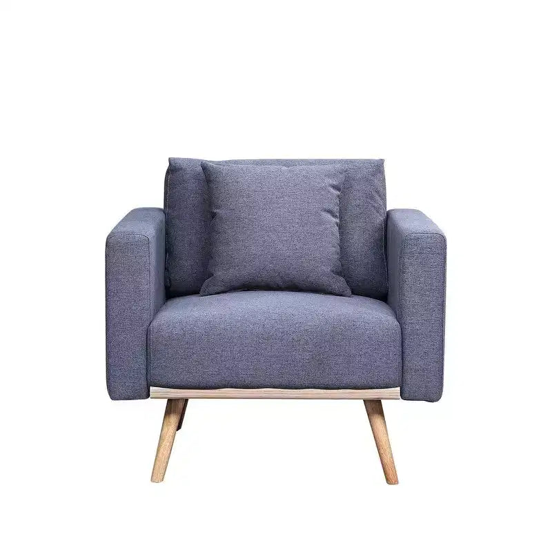 Akzentsessel, grauer Leinenstoff-Sessel mit Wurfkissen, USB-Ladeanschlüssen, Seitentaschen, Massivholzbeinen, Einzelsessel für Wohnzimmer