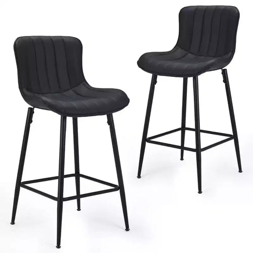 HomeRoots Set of Two 27 Black Faux Leather and Metal Low Back Counter Height Bar Chairs