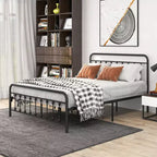 Metall-Plattformbettgestell Queen Size mit Kopfteil/Fußteil, Stauraum unter dem Bett, kein Boxspring erforderlich, Schwarz