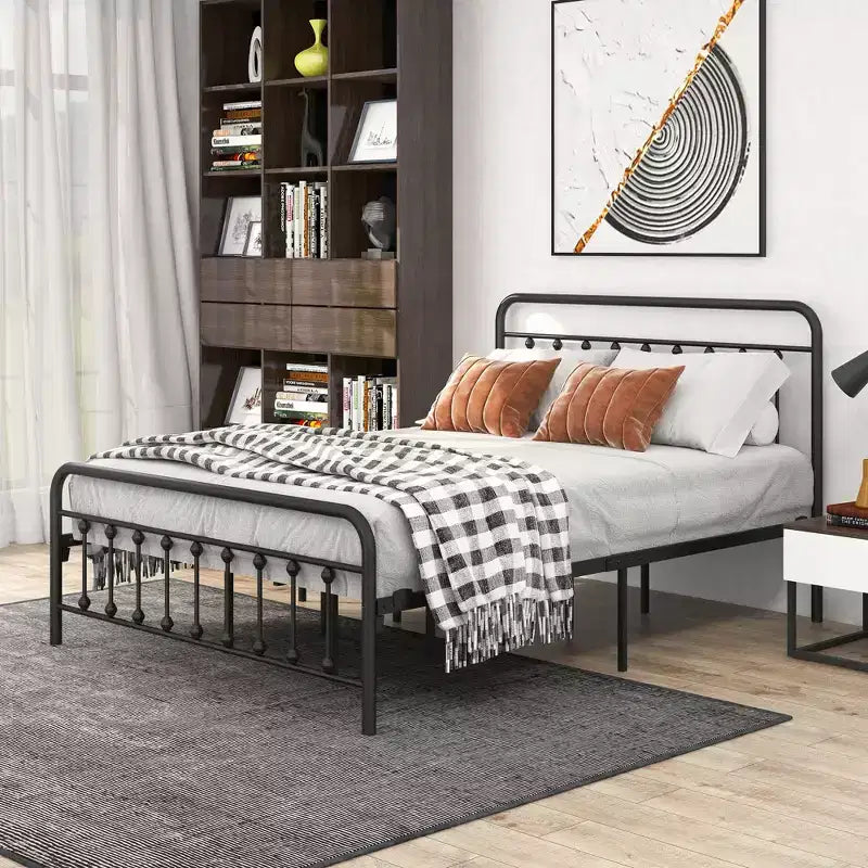 Metall-Plattformbettgestell Queen Size mit Kopfteil/Fußteil, Stauraum unter dem Bett, kein Boxspring erforderlich, Schwarz