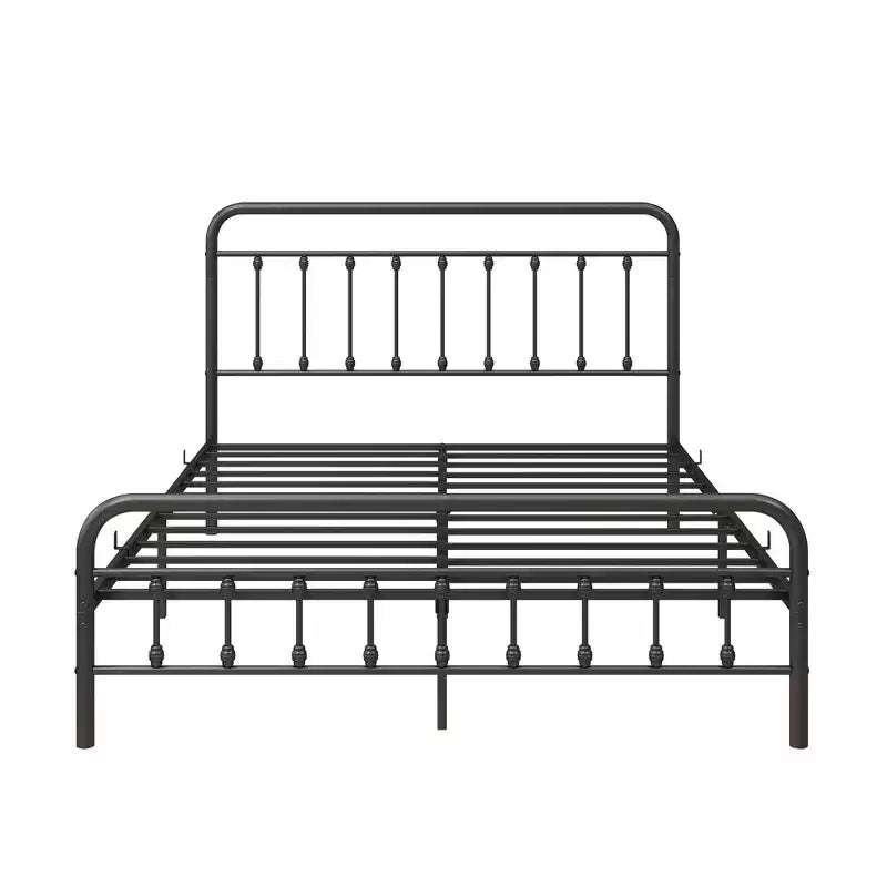 Metall-Plattformbettgestell Queen Size mit Kopfteil/Fußteil, Stauraum unter dem Bett, kein Boxspring erforderlich, Schwarz