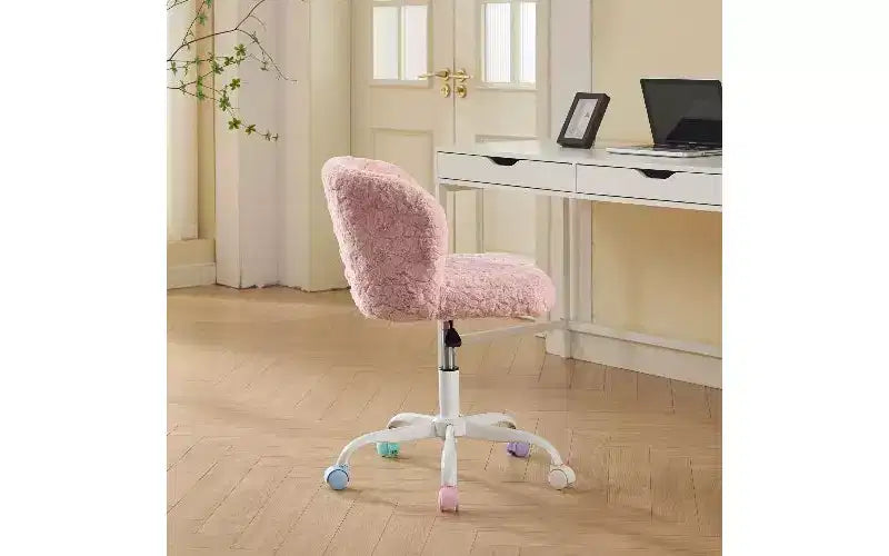 Ergonomischer Bürostuhl mit breiter Sitzfläche, Schminkstuhl aus künstlicher Alpakawolle mit umwickelnder Rückenlehne, verstellbarer Drehstuhl