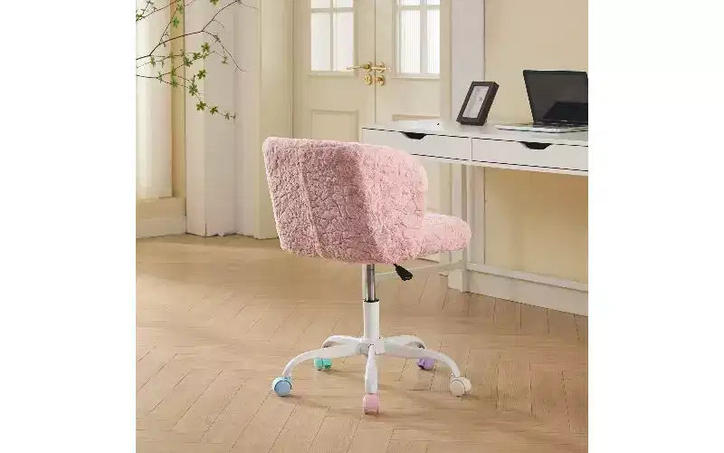 Ergonomischer Bürostuhl mit breiter Sitzfläche, Schminkstuhl aus künstlicher Alpakawolle mit umwickelnder Rückenlehne, verstellbarer Drehstuhl