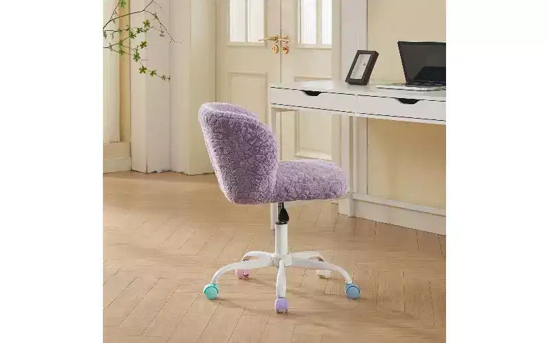 Ergonomischer Bürostuhl mit breiter Sitzfläche, Schminkstuhl aus künstlicher Alpakawolle mit umwickelnder Rückenlehne, verstellbarer Drehstuhl