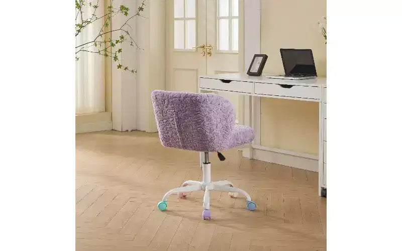 Ergonomischer Bürostuhl mit breiter Sitzfläche, Schminkstuhl aus künstlicher Alpakawolle mit umwickelnder Rückenlehne, verstellbarer Drehstuhl
