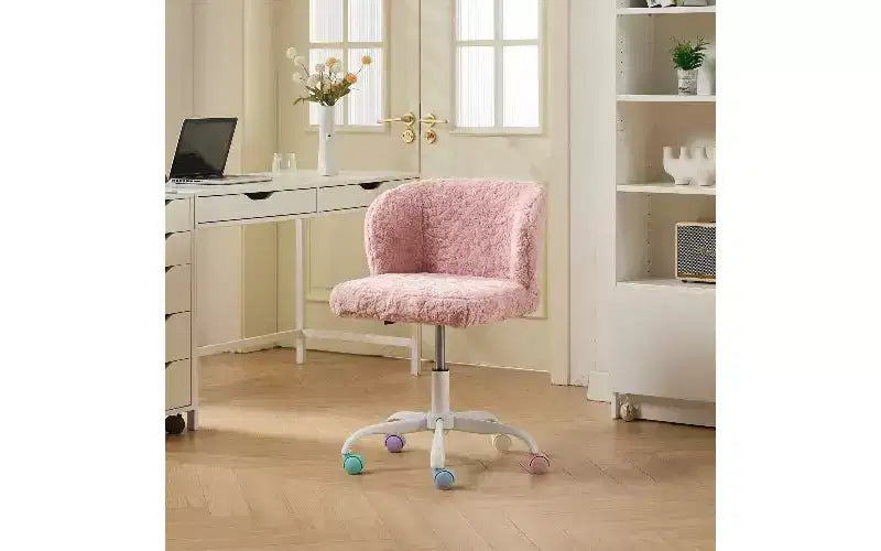 Ergonomischer Bürostuhl mit breiter Sitzfläche, Schminkstuhl aus künstlicher Alpakawolle mit umwickelnder Rückenlehne, verstellbarer Drehstuhl
