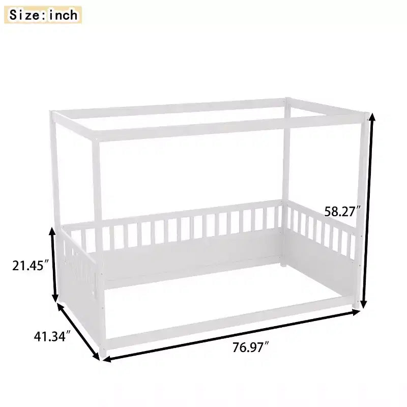 Himmelbett für Kinderzimmer, Einzel-/Doppelbettgestell mit Rausfallschutz, Holz-Baldachinbetten für Kinderzimmer, Schlafzimmer