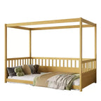 Himmelbett für Kinderzimmer, Einzel-/Doppelbettgestell mit Rausfallschutz, Holz-Baldachinbetten für Kinderzimmer, Schlafzimmer