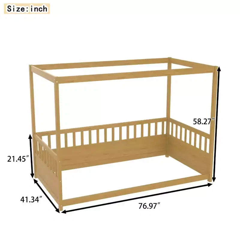 Himmelbett für Kinderzimmer, Einzel-/Doppelbettgestell mit Rausfallschutz, Holz-Baldachinbetten für Kinderzimmer, Schlafzimmer