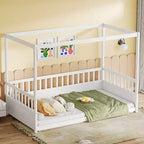 Himmelbett für Kinderzimmer, Einzel-/Doppelbettgestell mit Rausfallschutz, Holz-Baldachinbetten für Kinderzimmer, Schlafzimmer
