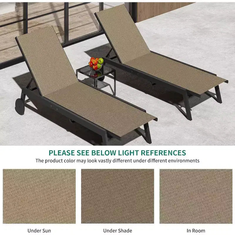 2 Terrassen-Sonnenliegen mit Beistelltisch, verstellbare Outdoor-Liege mit Rollen, für Pool, Garten, Hof, Braun