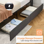Gepolstertes Plattformbettgestell mit Aufbewahrungsschubladen & Ladekopfteil - Twin, Full, Queen oder King Size, Grau