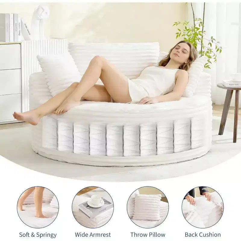 Runde, übergroße Cord-Chaiselongue – knochenloses tiefes Wolken-Schlafsofa für Wohnzimmer, Schlafzimmer, Wohnung