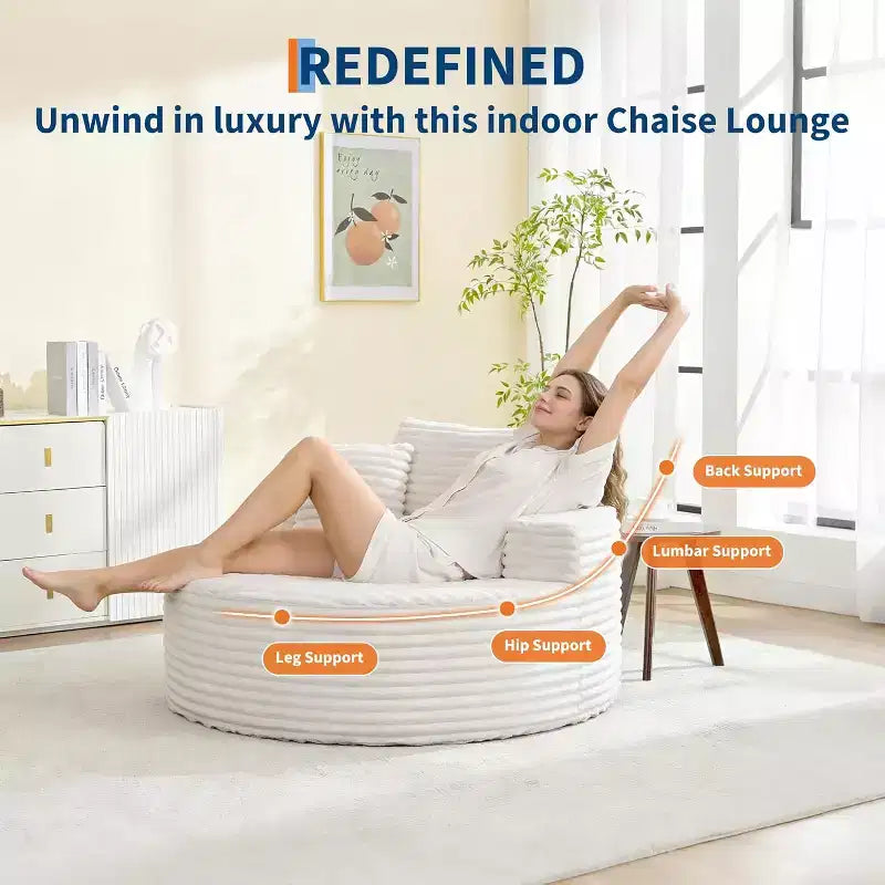 Runde, übergroße Cord-Chaiselongue – knochenloses tiefes Wolken-Schlafsofa für Wohnzimmer, Schlafzimmer, Wohnung