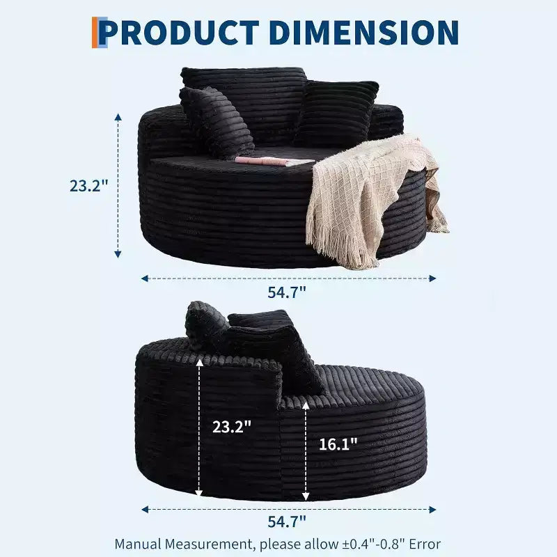 Runde, übergroße Cord-Chaiselongue – knochenloses tiefes Wolken-Schlafsofa für Wohnzimmer, Schlafzimmer, Wohnung