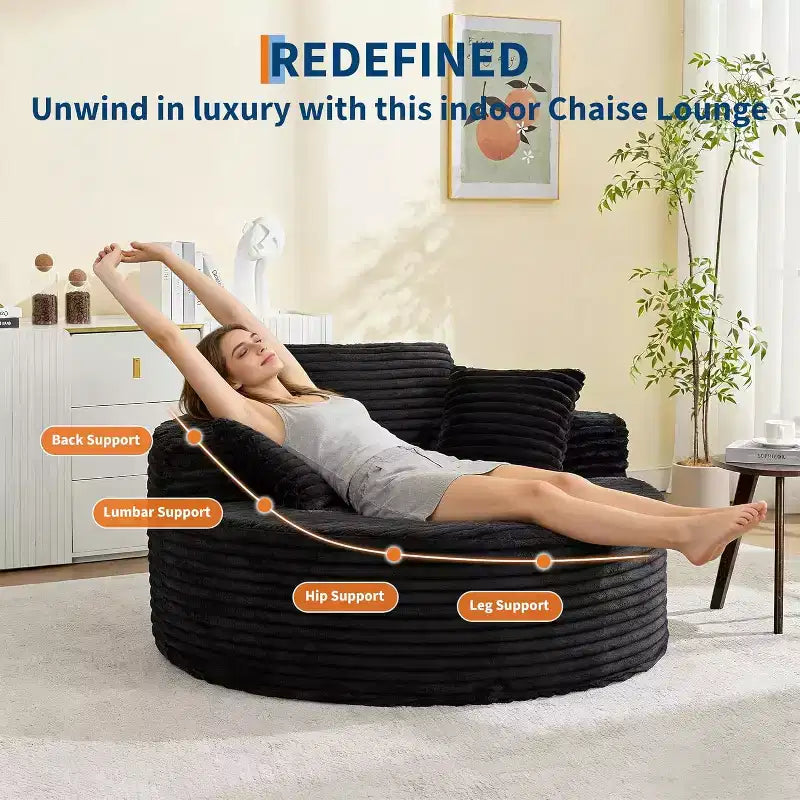 Runde, übergroße Cord-Chaiselongue – knochenloses tiefes Wolken-Schlafsofa für Wohnzimmer, Schlafzimmer, Wohnung