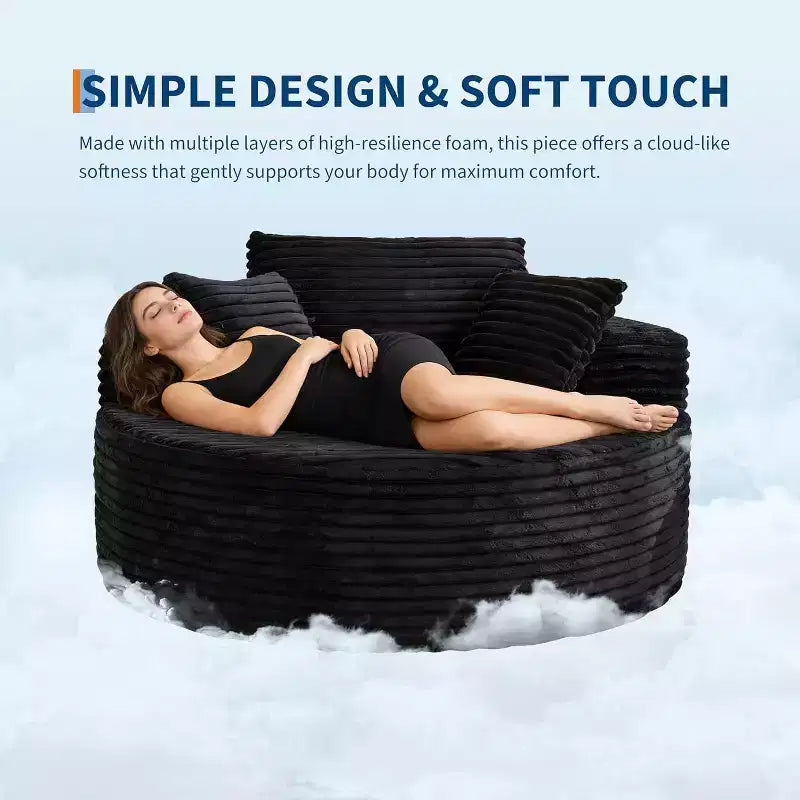 Runde, übergroße Cord-Chaiselongue – knochenloses tiefes Wolken-Schlafsofa für Wohnzimmer, Schlafzimmer, Wohnung
