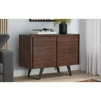 Massives AKAZIENHOLZ 41 Zoll breites rechteckiges Sideboard im modernen Industrial-Stil mit 2 Türen in Used-Kohlebraun