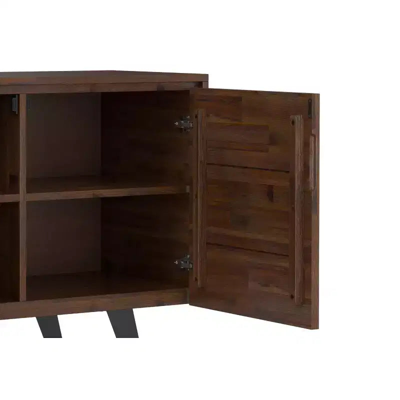 Massives AKAZIENHOLZ 41 Zoll breites rechteckiges Sideboard im modernen Industrial-Stil mit 2 Türen in Used-Kohlebraun