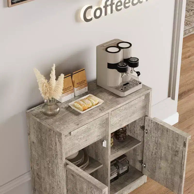 Großer Vorratsschrank mit Holzmaserung, multifunktionale Aufbewahrung für Küche, Esszimmer und Wohnzimmer