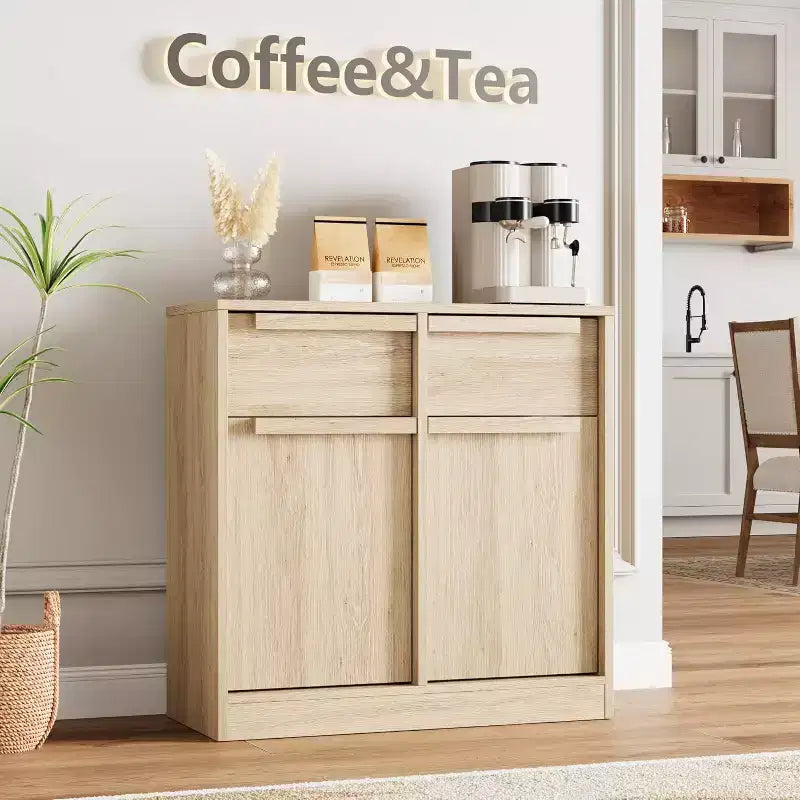 Großer Vorratsschrank mit Holzmaserung, multifunktionale Aufbewahrung für Küche, Esszimmer und Wohnzimmer