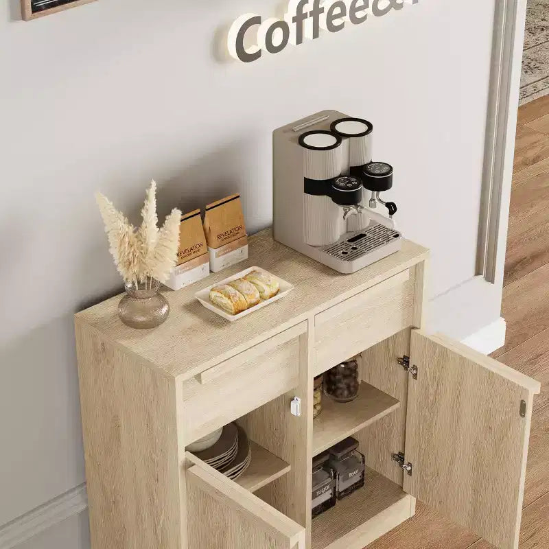 Großer Vorratsschrank mit Holzmaserung, multifunktionale Aufbewahrung für Küche, Esszimmer und Wohnzimmer