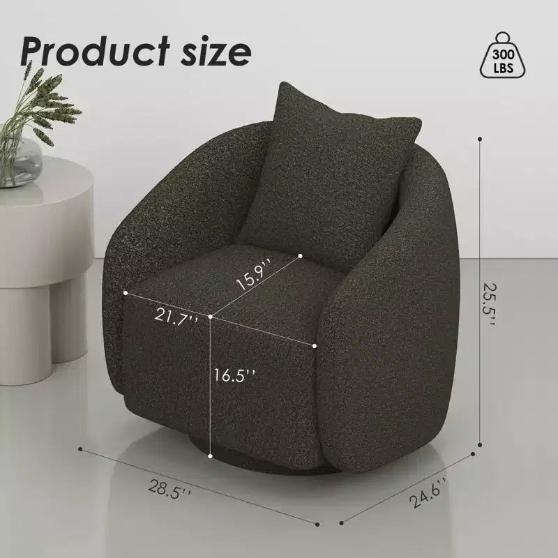 Drehbarer Akzentsessel, drehbarer Fass-Sessel mit Rückenkissen, Massivholzrahmen, Teddy-Polstersessel für Wohnzimmer, Schlafzimmer, Büro