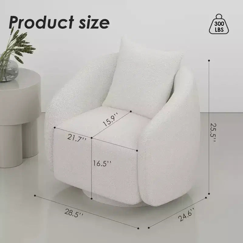Drehbarer Akzentsessel, drehbarer Fass-Sessel mit Rückenkissen, Massivholzrahmen, Teddy-Polstersessel für Wohnzimmer, Schlafzimmer, Büro