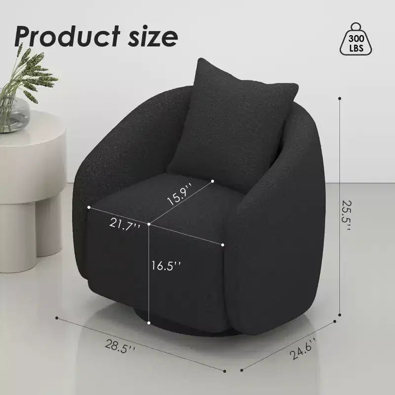 Drehbarer Akzentsessel, drehbarer Fass-Sessel mit Rückenkissen, Massivholzrahmen, Teddy-Polstersessel für Wohnzimmer, Schlafzimmer, Büro