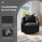 Drehbarer Akzentsessel, drehbarer Fass-Sessel mit Rückenkissen, Massivholzrahmen, Teddy-Polstersessel für Wohnzimmer, Schlafzimmer, Büro