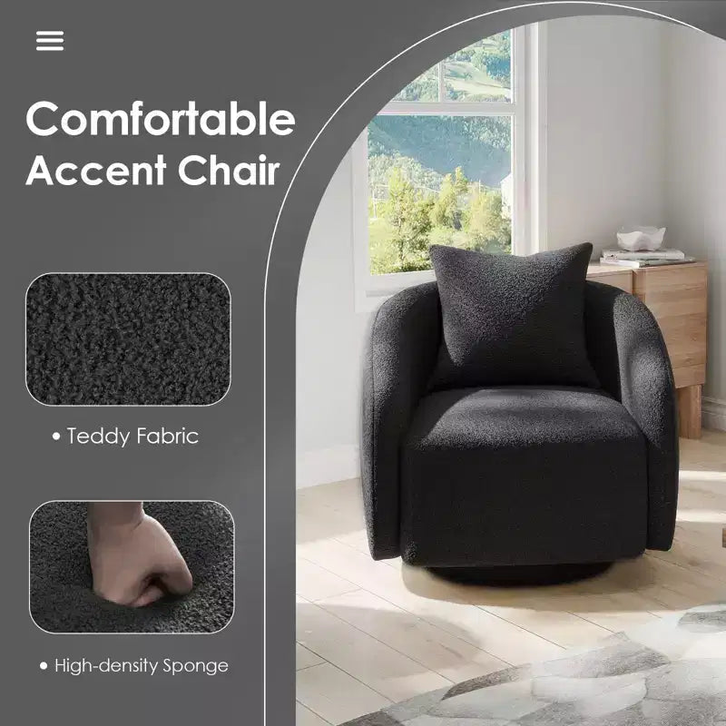 Drehbarer Akzentsessel, drehbarer Fass-Sessel mit Rückenkissen, Massivholzrahmen, Teddy-Polstersessel für Wohnzimmer, Schlafzimmer, Büro